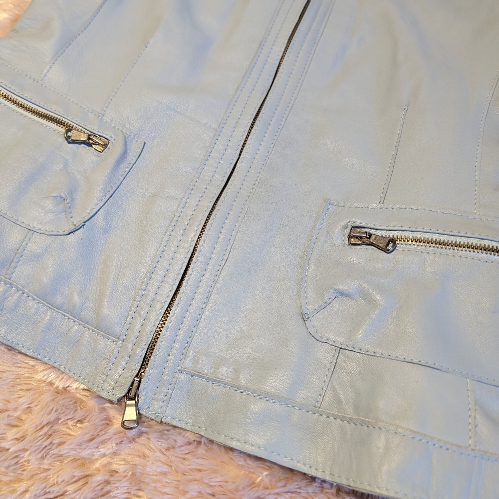 1973 Vintage Vera Pelle Sky Blue Leather Jacket - Medium/Large - Italian - Picture 8 of 16
